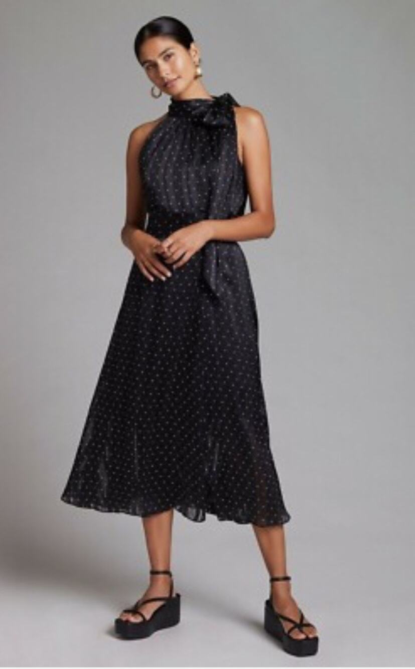 Anthropologie Sachin & Babi Black Polka Dot Halter Midi Dress Casual Wardrobe 12